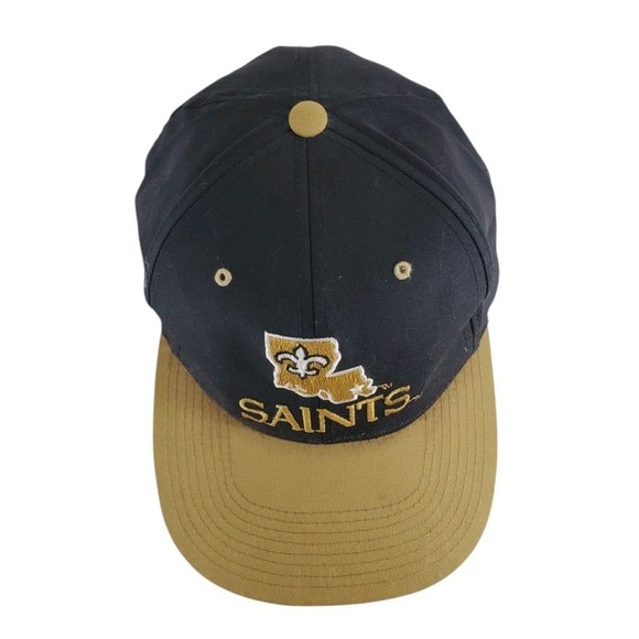 Vtg New Orleans Saints Snapback Hat Cap Onesize Black Gold NFL Eastport READ - Picture 2 of 15